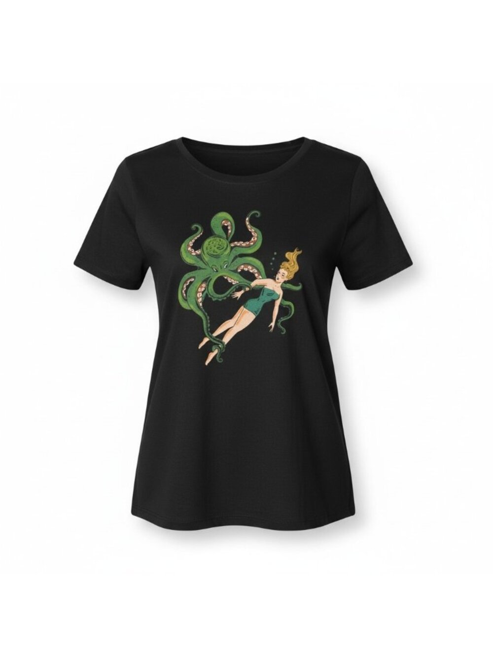 Mischief Made Women’s Octopus Pinup Girl Graphic T-Shirt Black XL